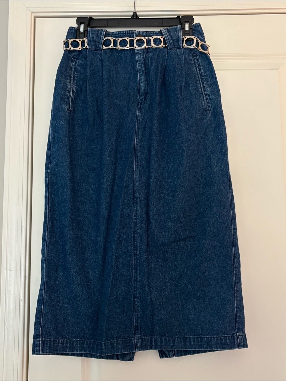 Vintage Liz Sport Women’s Classic Dark Blue Denim Midi Skirt
